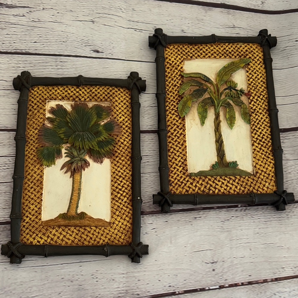 Tropical 3D Palm Tree Wall Art Plaques Set